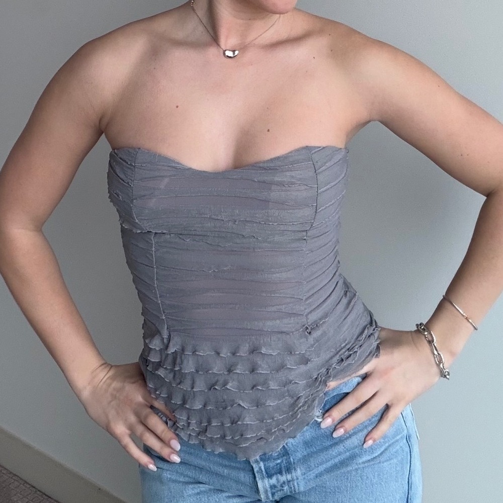 Vintage Charlotte Russe‎ Stretch Knit Layered Lettuce Hem Tube Top Size XS